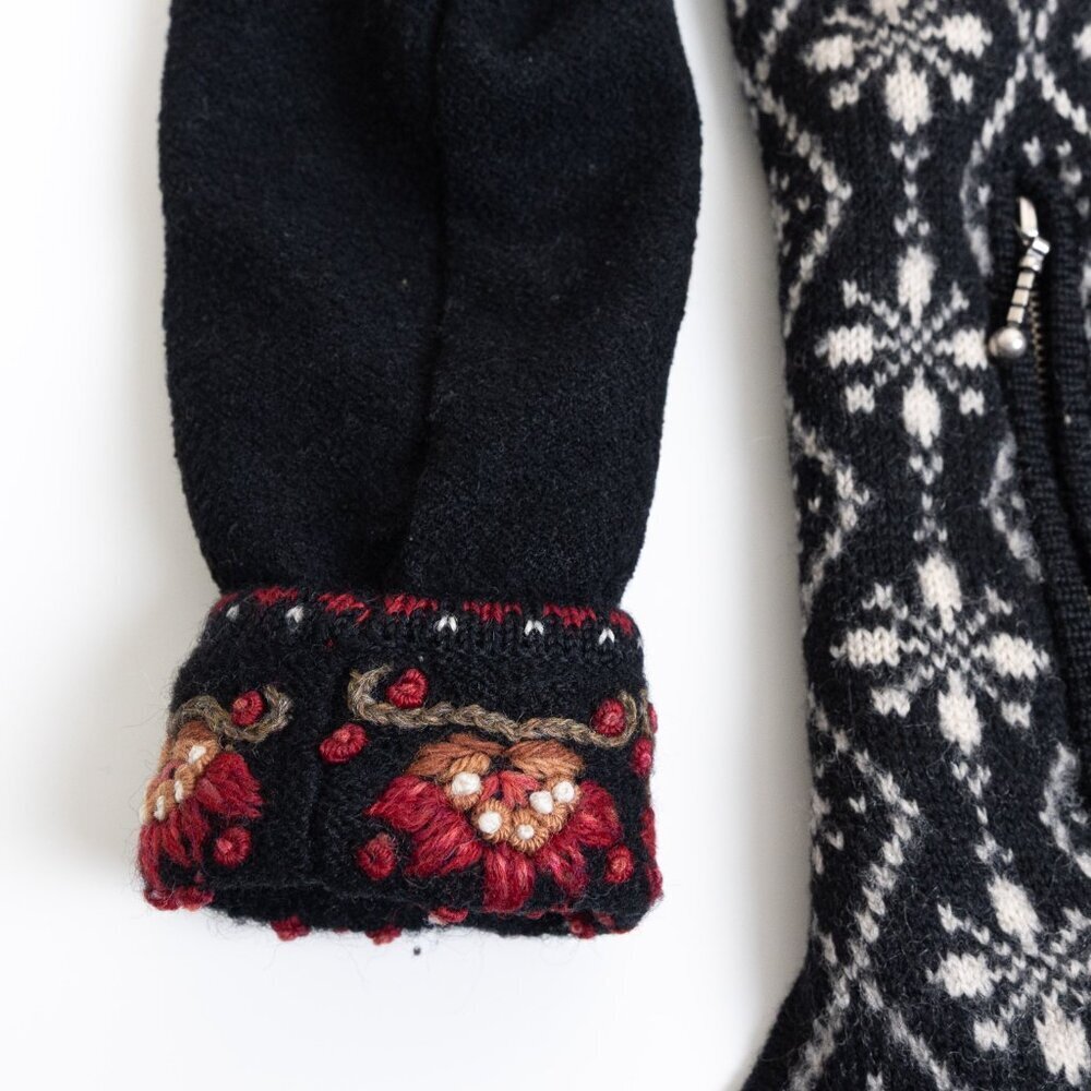 Icelandic Design Wool Cardigan Full Zip Jacket Embroidered Floral Fair Isle - Picture 8 of 16